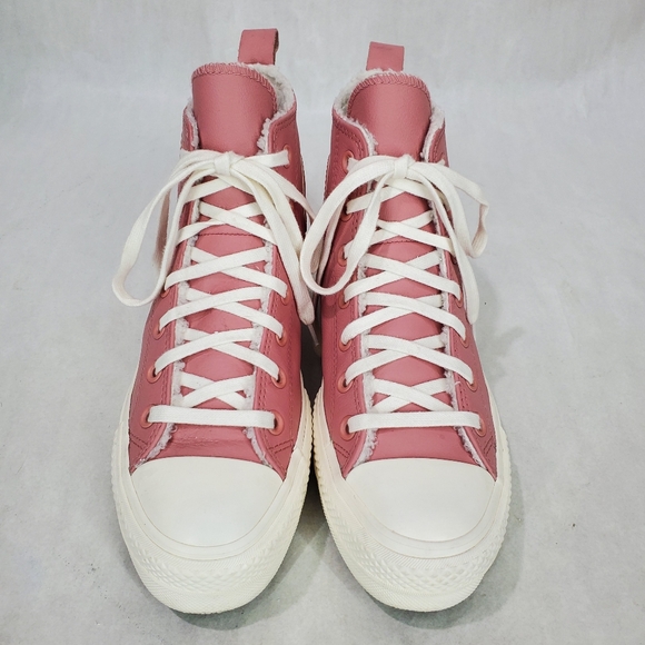 Converse Women's CTAS Lift Hi Sherpa A04256C Rust Pink/Egret Leather Sz 7 - Picture 7 of 15